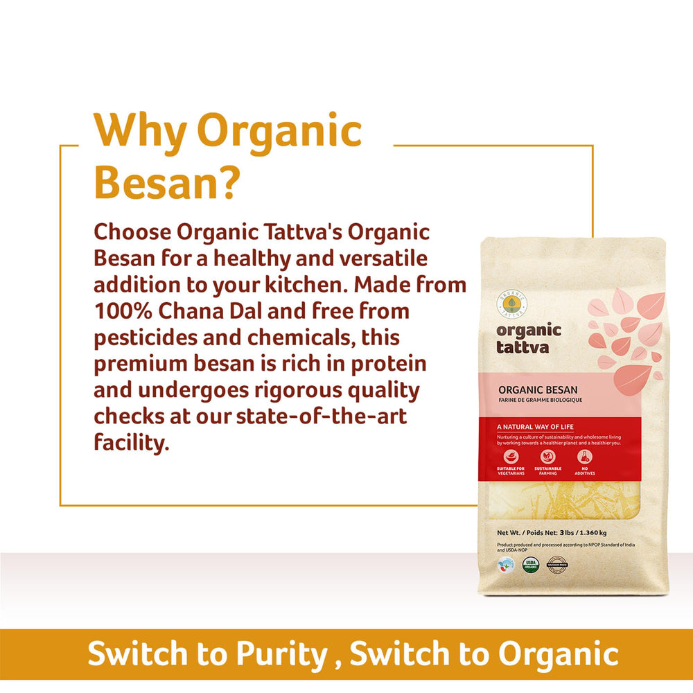 Measuring spoon and scale beside Organic Tattva pack depicting precise recipe portions