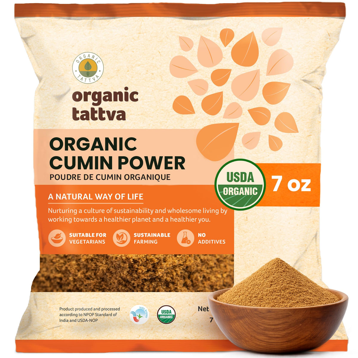 Organic Tattva front packaging showing label and size benefits