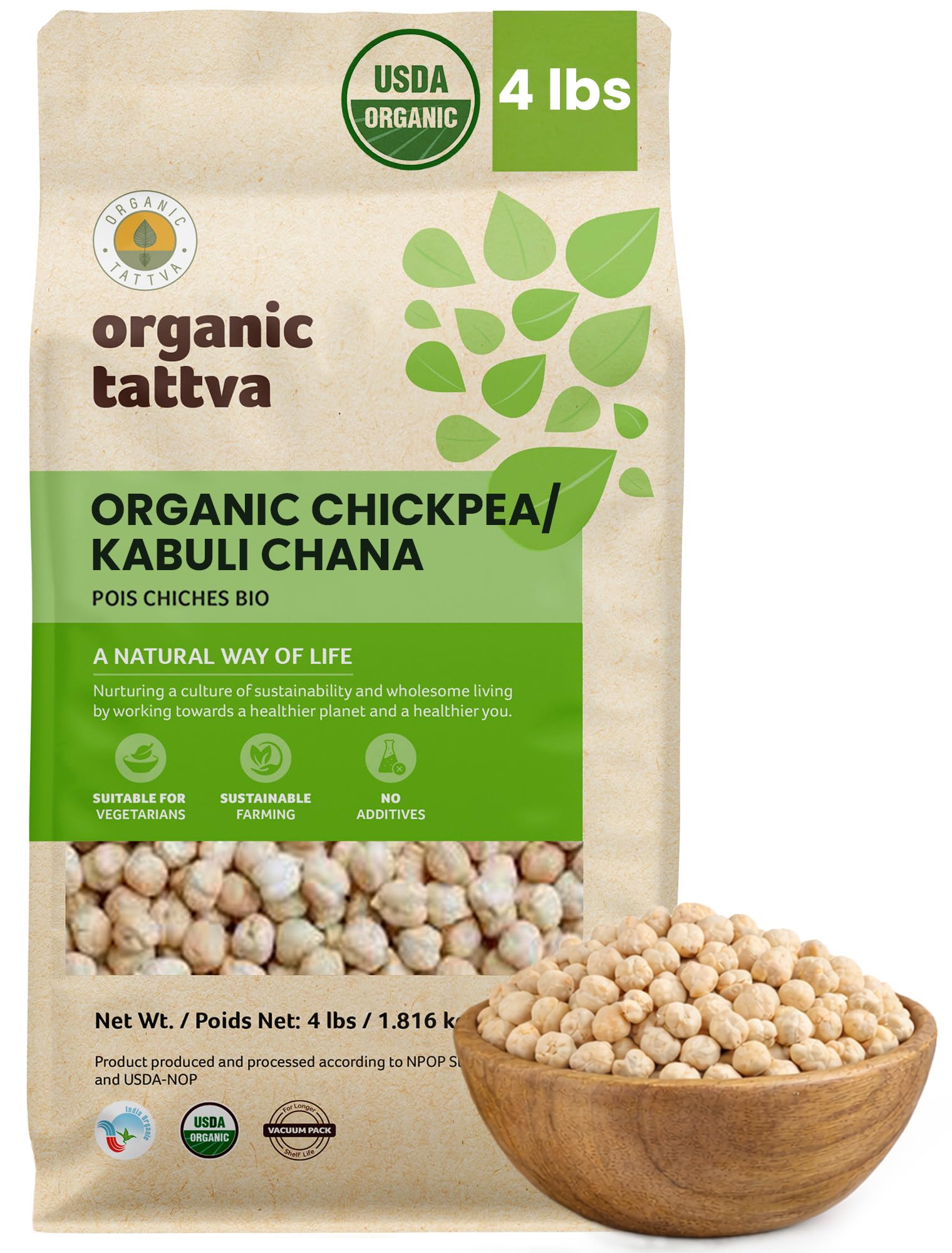 ORGANIC TATTVA front packaging showing 4 lb bag and product name for clear identification