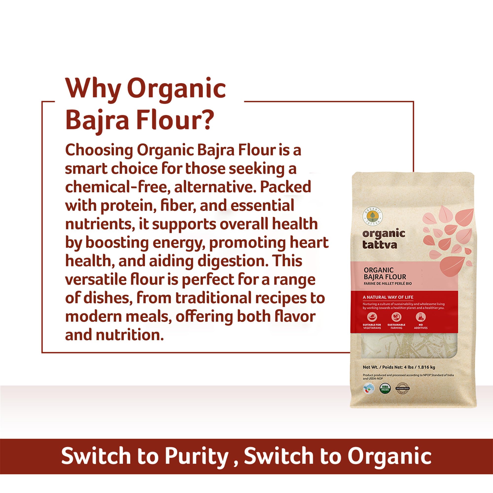 ORGANIC TATTVA flour in measuring spoon showing portioning accuracy and recipe readiness