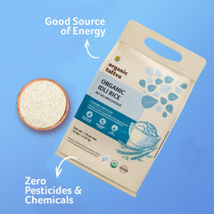 Organic Tattva rice in measuring cup showing portion control and bulk supply