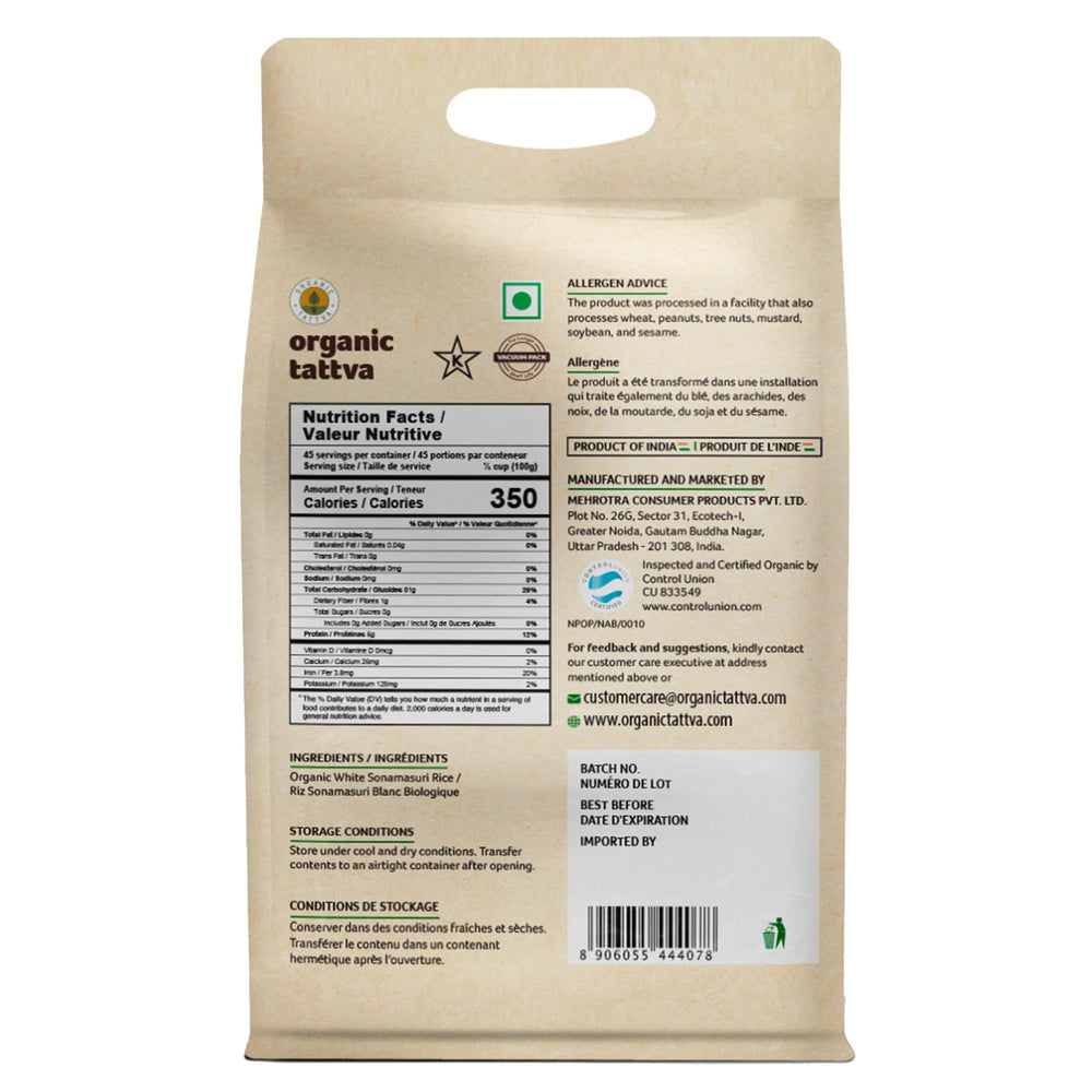 ORGANIC TATTVA vacuum-sealed 10lb bag detail preserving freshness and shelf stability