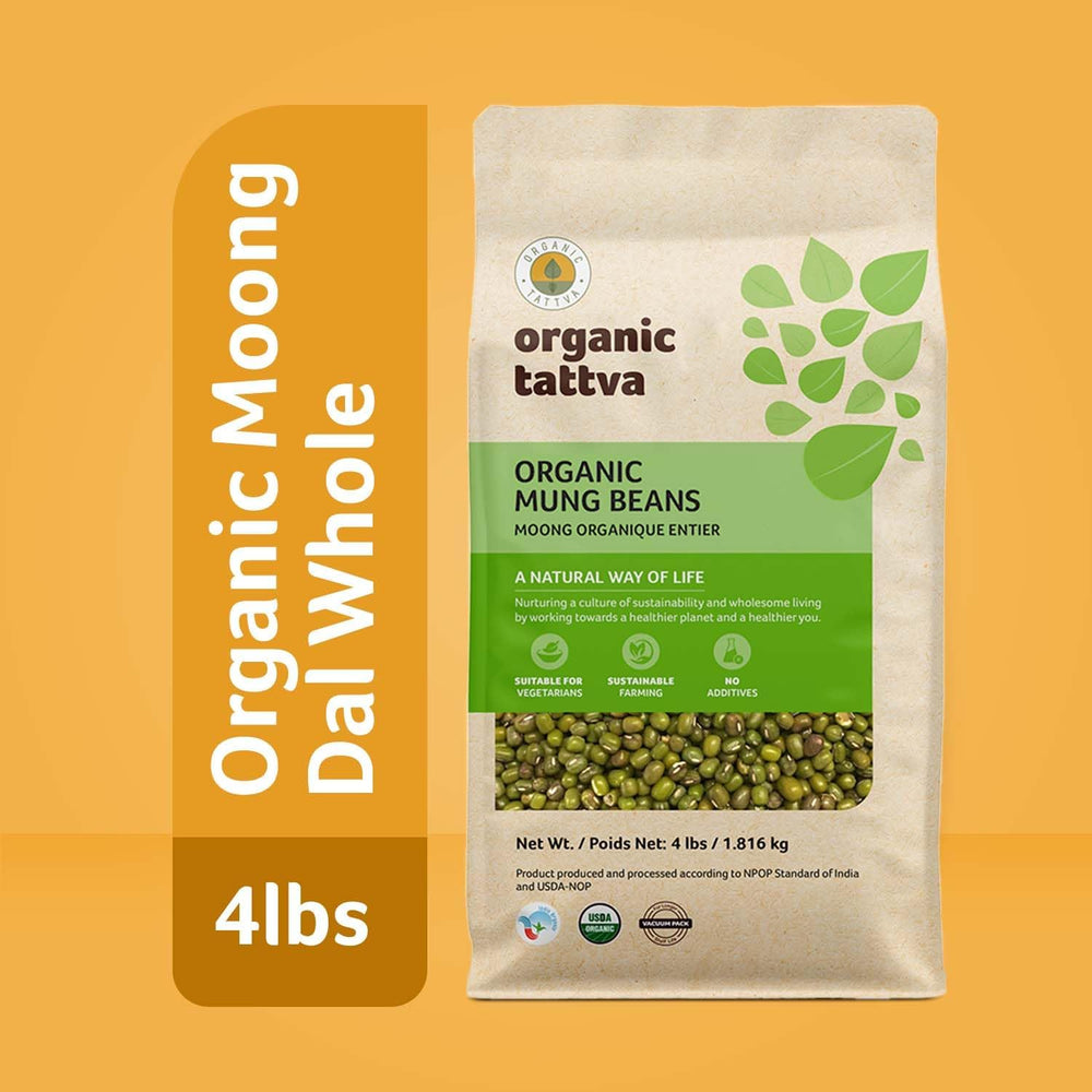 Organic Tattva mung beans simmering in a pot illustrating easy home cooking