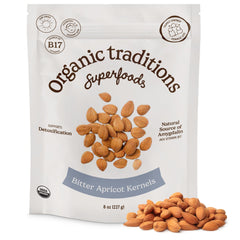 Organic Traditions front pack showing 8 oz bag and clear branding, highlights organic source