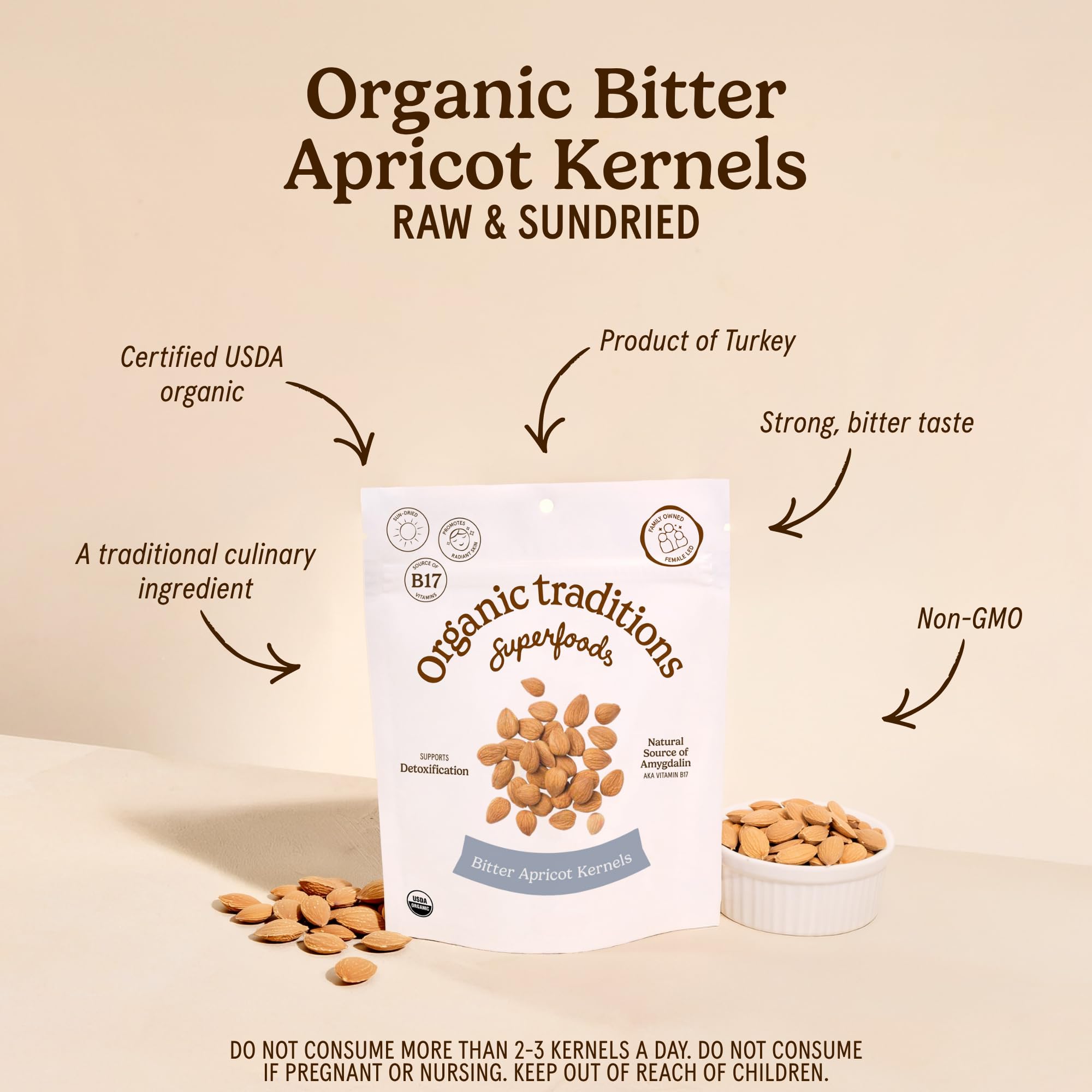 Organic Traditions open bag with kernels spilling, illustrating portion size and freshness