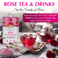 Organic Veda rose powder sprinkled on pastries adding floral flavor