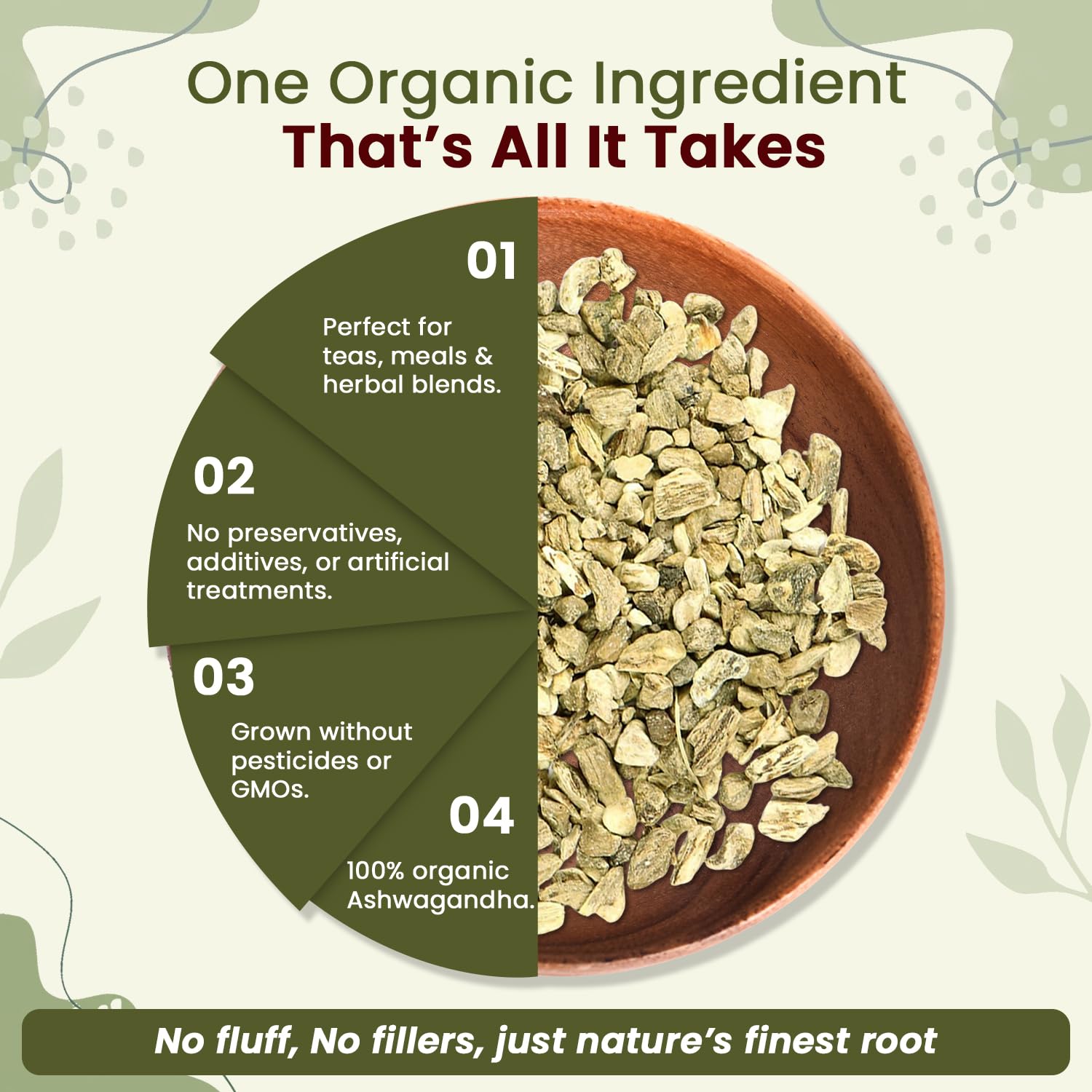Organic Way root mixed with cinnamon and ginger, benefit: pairs well in blended teas