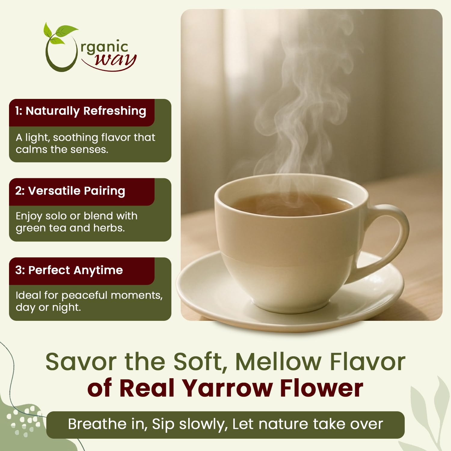 Steeped Organic Way blue butterfly pea tea in a cup demonstrating vibrant blue beverage ready to drink
