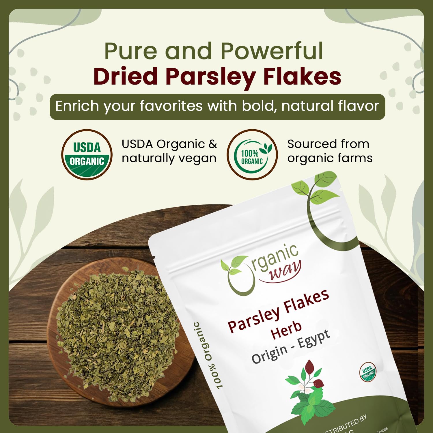 Organic Way close-up of parsley flakes texture for consistent seasoning benefit