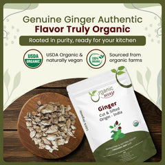 Organic Way close-up of ginger texture highlighting potent dried flavor