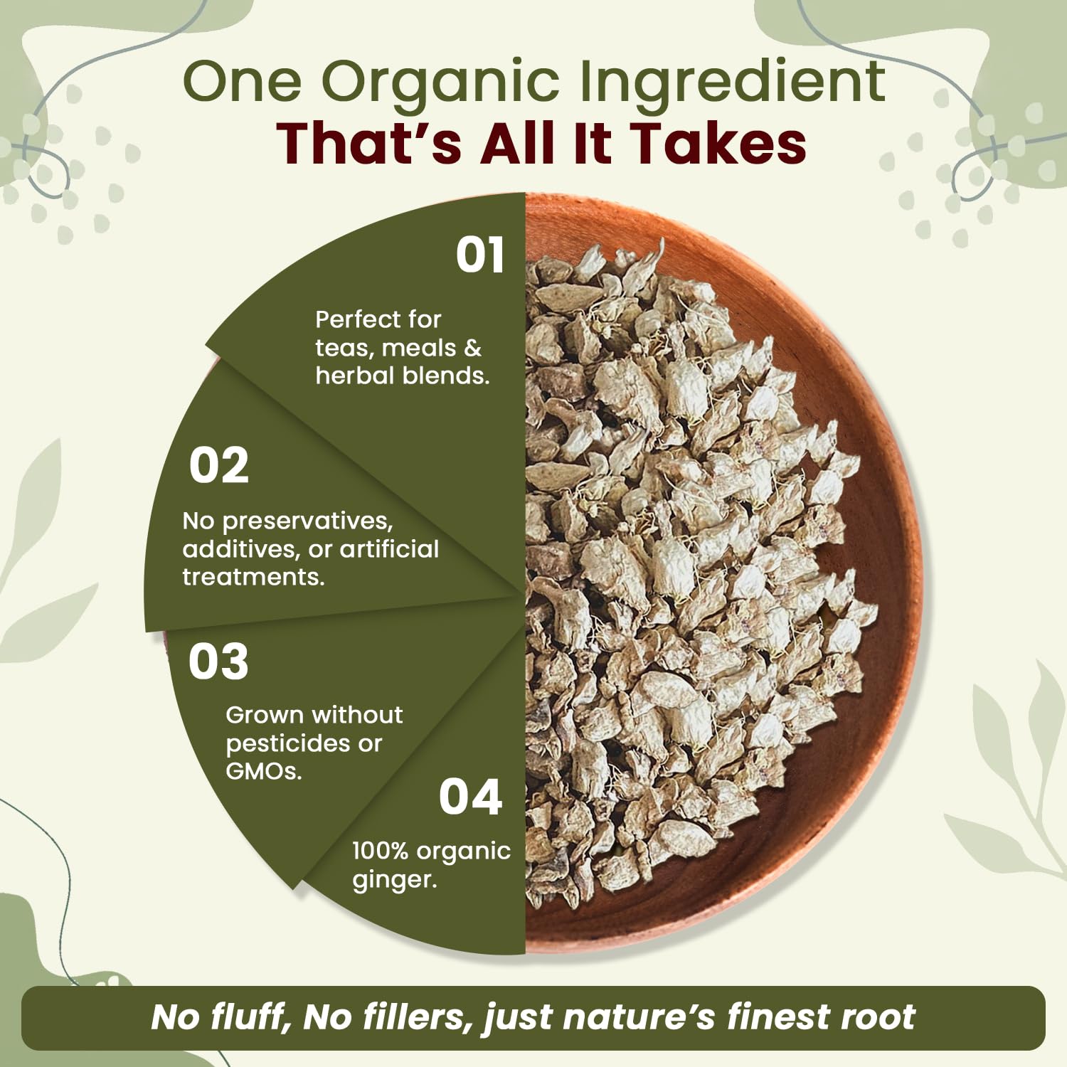 Organic Way ginger beside measuring spoon to demonstrate portion guidance