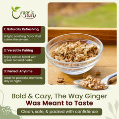 Organic Way dried ginger mixed in a bowl with spices for cooking versatility