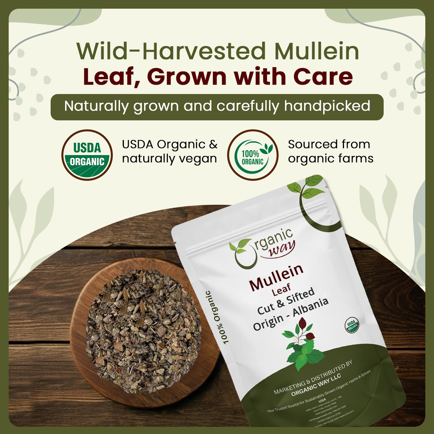Organic Way mullein steeping in infuser inside cup, easy brewing shown
