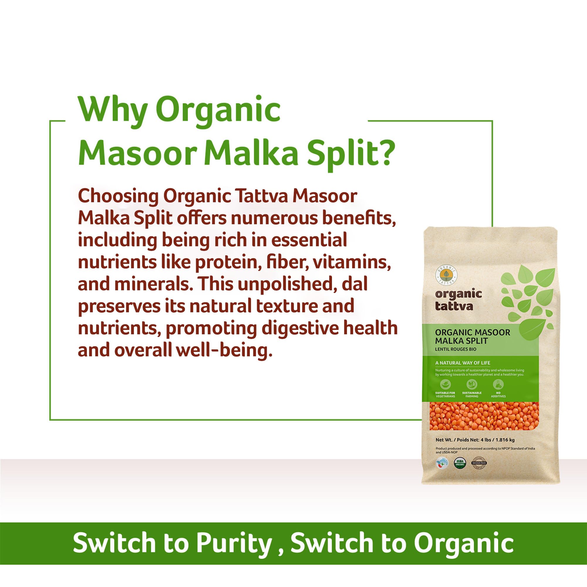 Organic Tattva 4 lb pack beside kitchen scale showing size and bulk pantry convenience