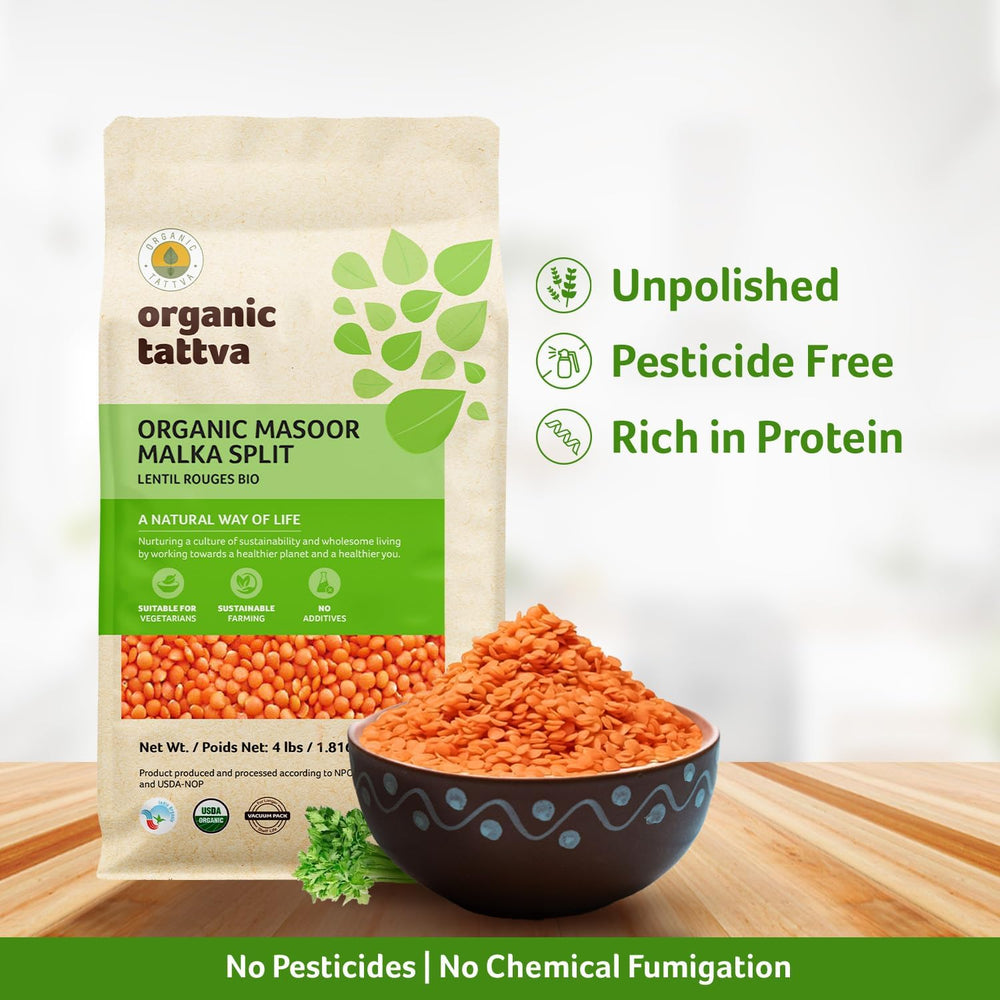 Organic Tattva vacuum seal and label close-up showing USDA Organic certification clarity
