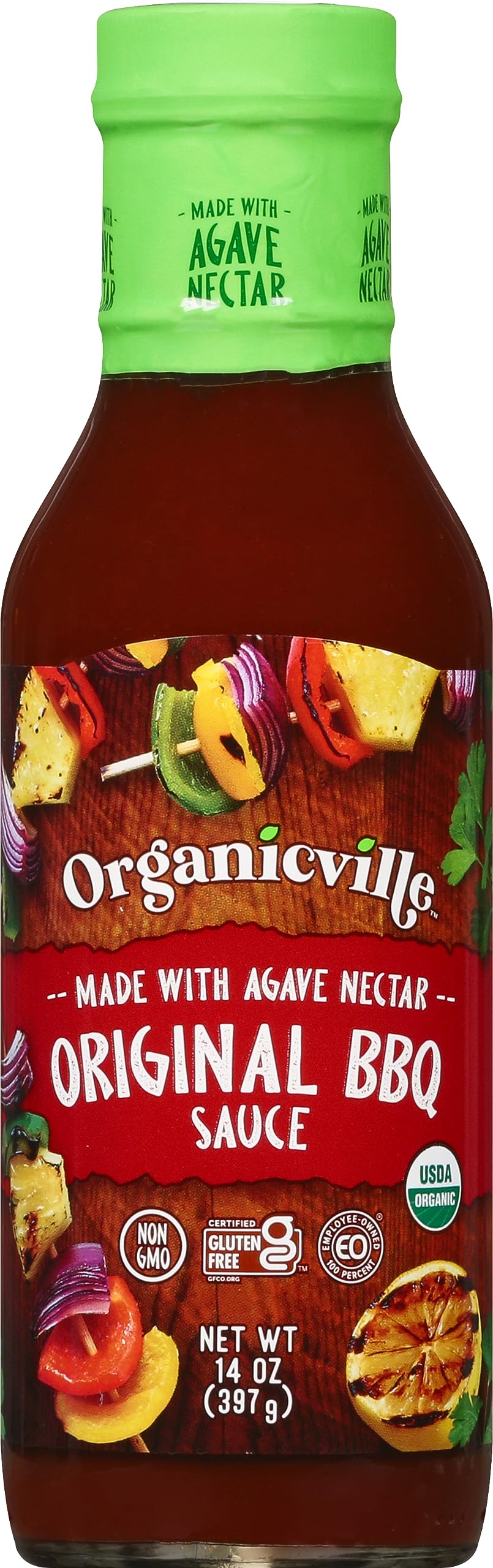 Organicville bottle front label showing sauce and USDA Organic benefits