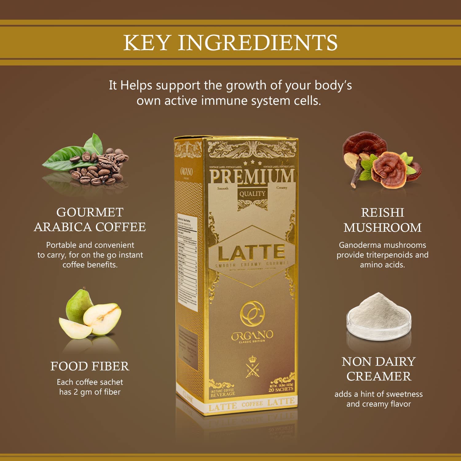 ORGANO cafe latte creamy texture in spoon demonstrating smooth mixability