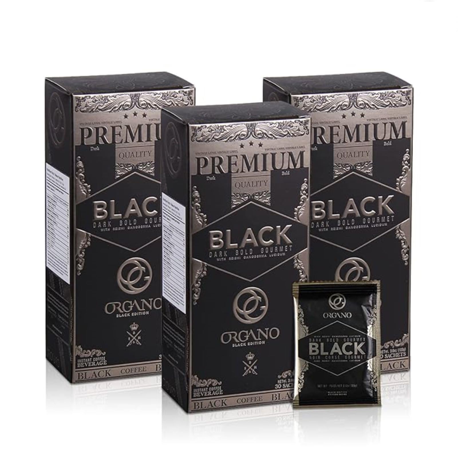 ORGANO front packaging showing three boxes and branding, highlights convenience