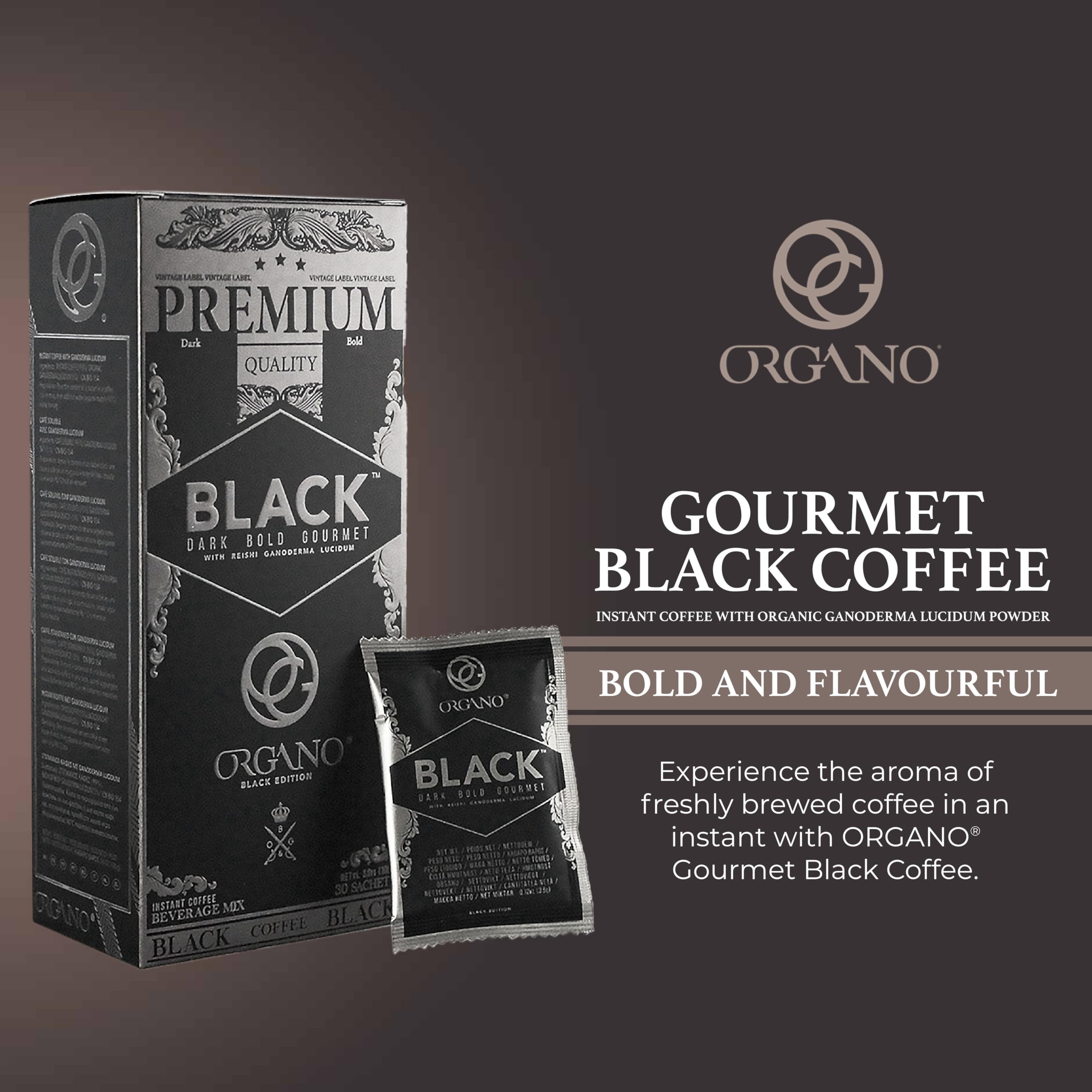 ORGANO espresso beans with Ganoderma powder to show blend components and rich aroma