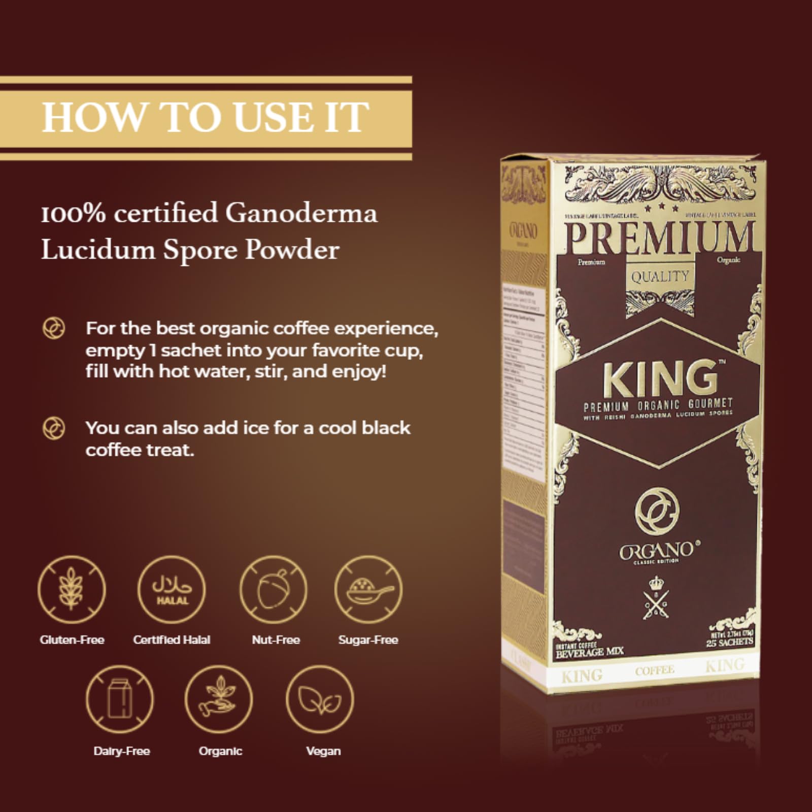 ORGANO hot cup on kitchen counter, rich aroma and warming benefit