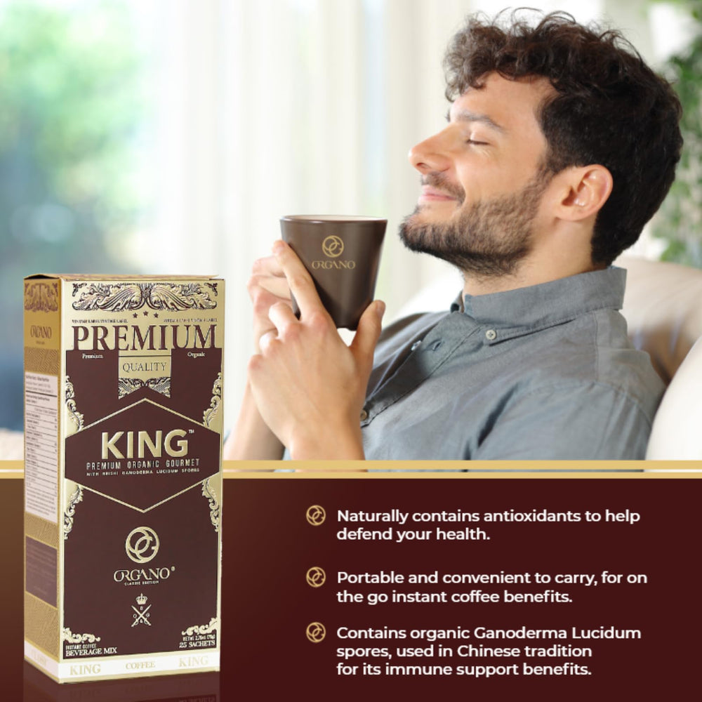 ORGANO iced glass with ice, refreshing cold coffee option
