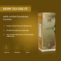 ORGANO prepared latte in a cup illustrating creamy appearance and ready-to-drink convenience