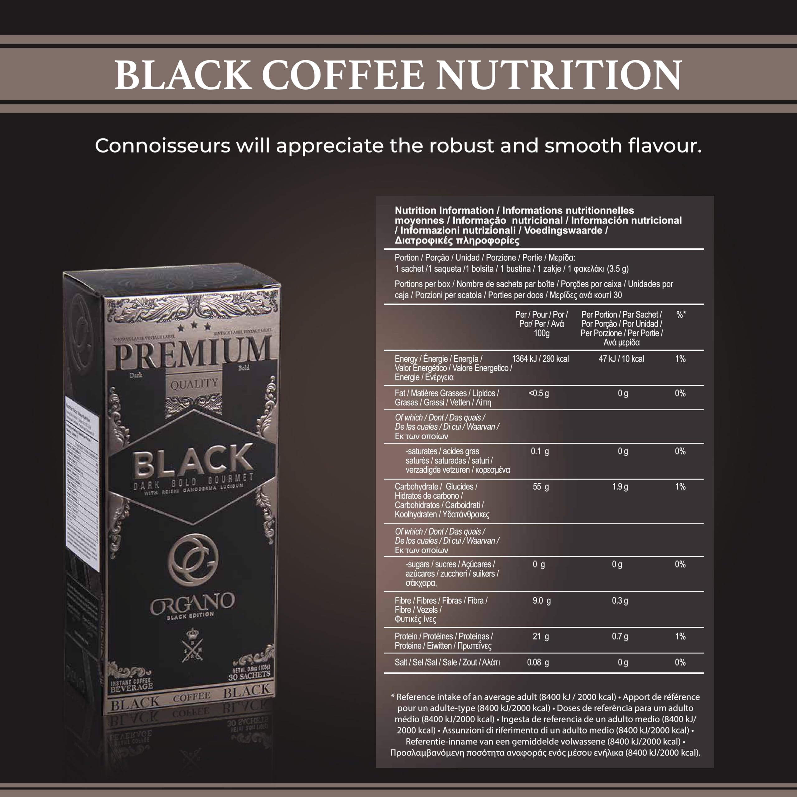 ORGANO close-up of an individual sachet highlighting sealed freshness and easy use