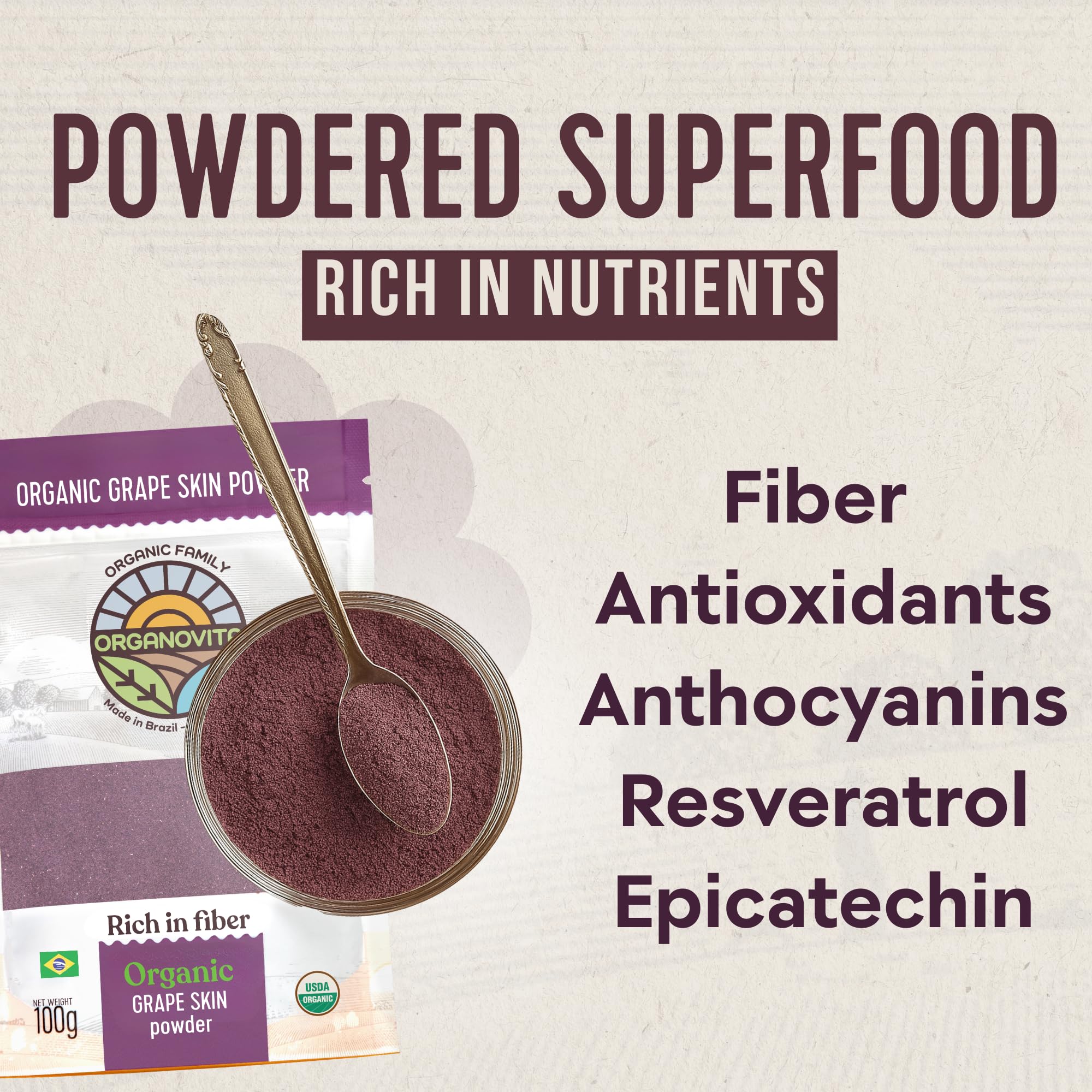 ORGANOVITA powder stirred into a smoothie bowl for color and fiber