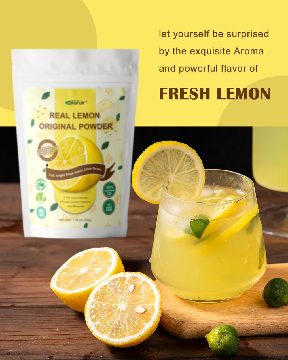 ORGFUN lemon powder used in baked goods, demonstrating bright citrus flavor boost benefit