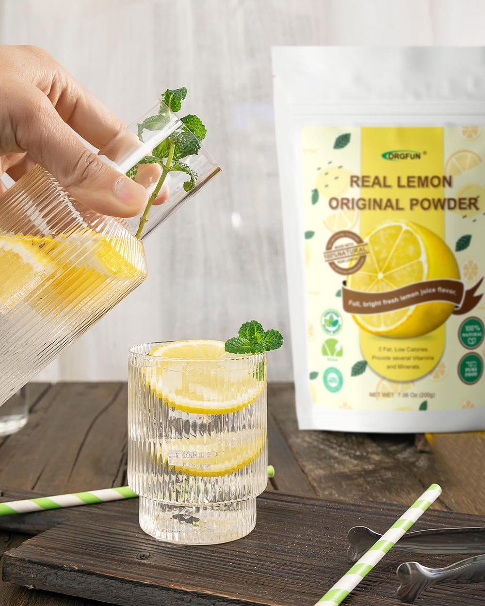 ORGFUN jar beside lemons for size comparison, showing compact, portable pantry convenience benefit