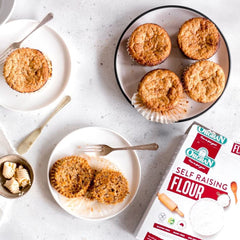 Orgran baked muffins made with mix demonstrating fluffy rise and golden top