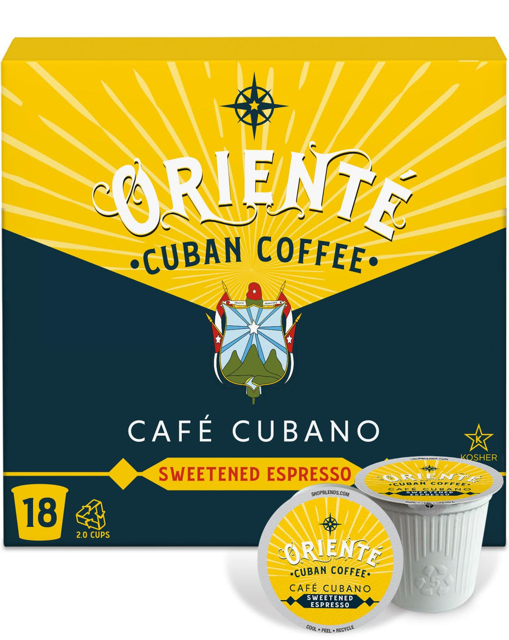 Oriente pods box front showcasing brand and 18-count convenience