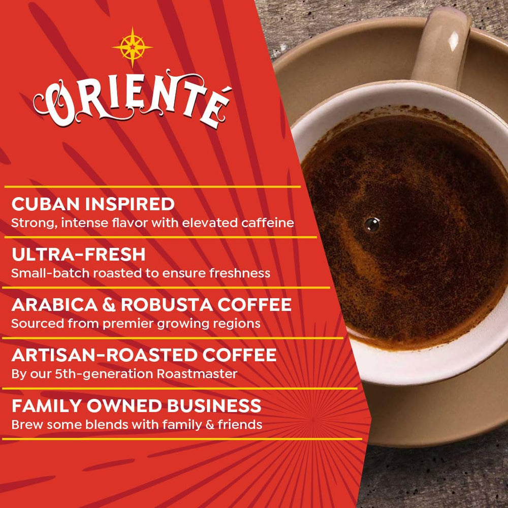 Oriente brewed cup staged in a morning kitchen setting for robust enjoyment