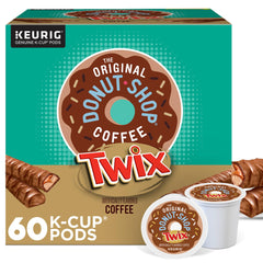 The Original Donut Shop front packaging showing TWIX flavored pods and benefits