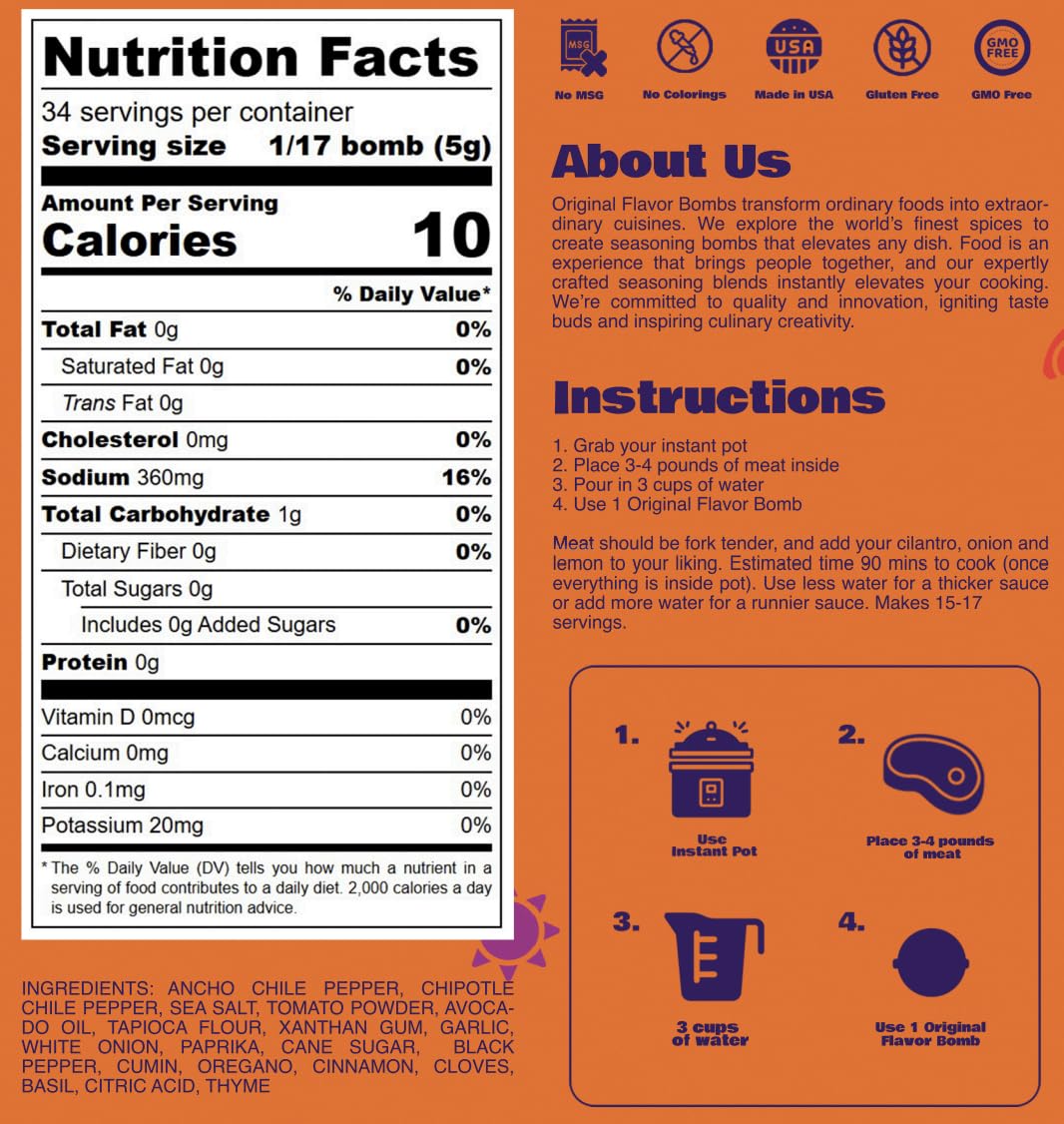 Original Flavor Bomb label and ingredient list visible to show transparent sourcing and quality