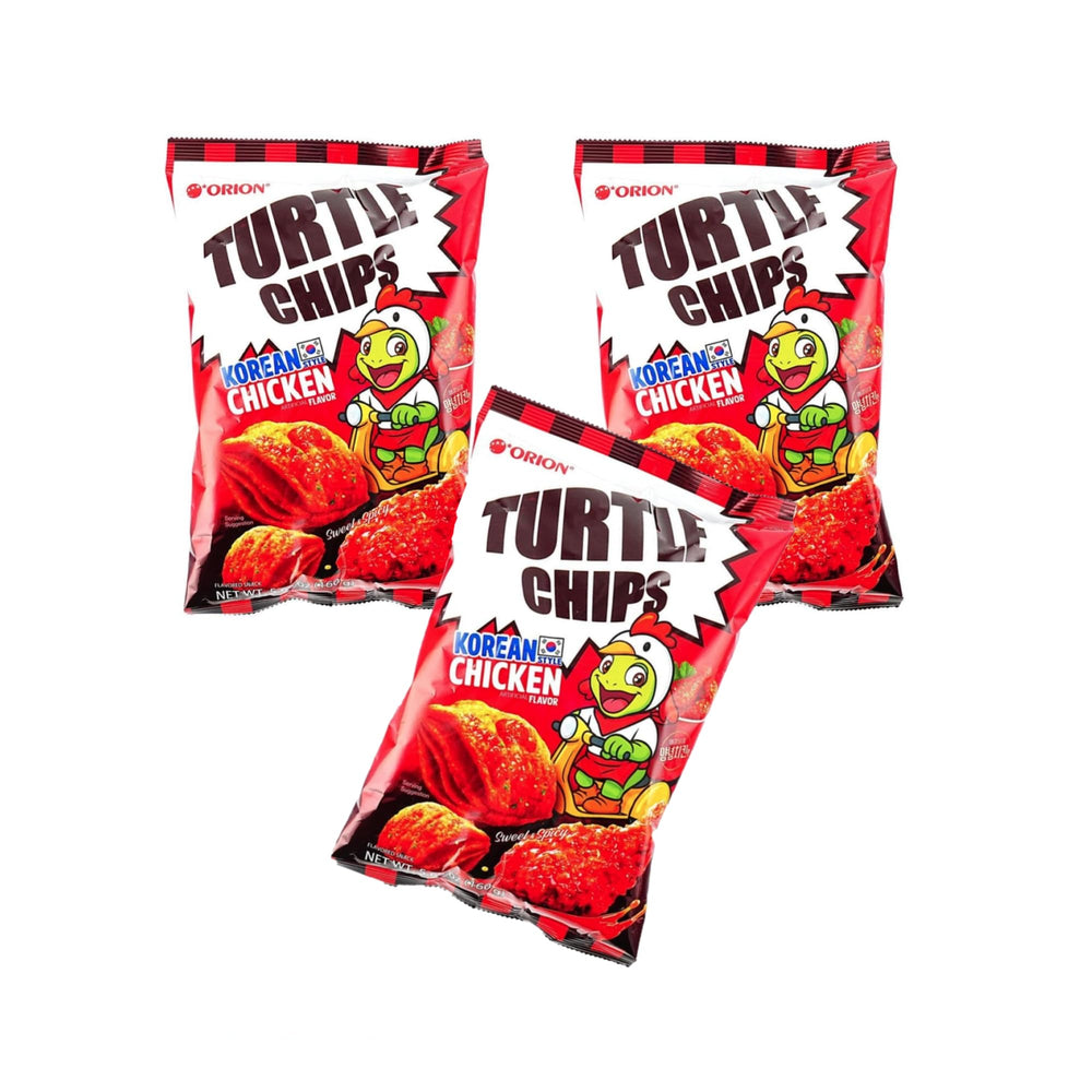 ORION Turtle Chip front bag showing Korean chicken flavor and convenience