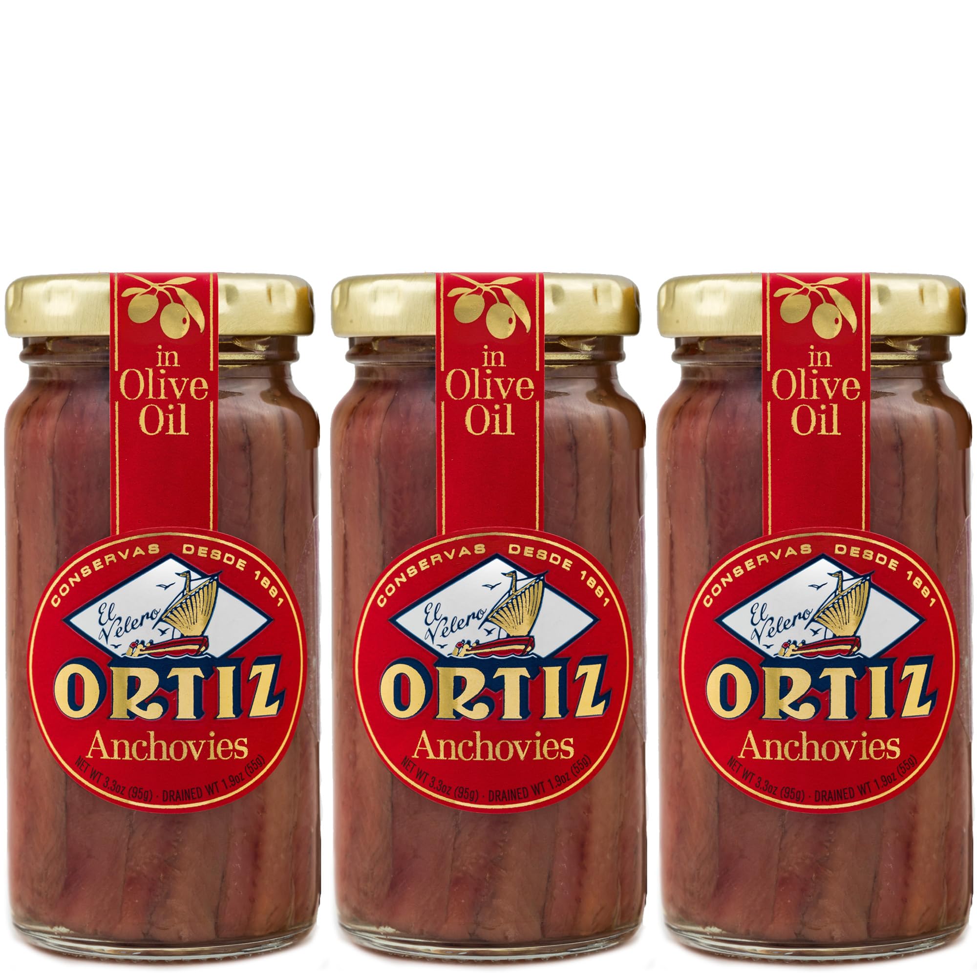 Ortiz anchovies front glass jar showing premium packaging and ready-to-serve benefit