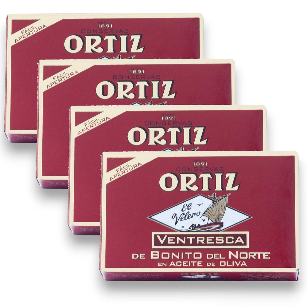 Ortiz front-of-can ventresca showing elegant label and premium look