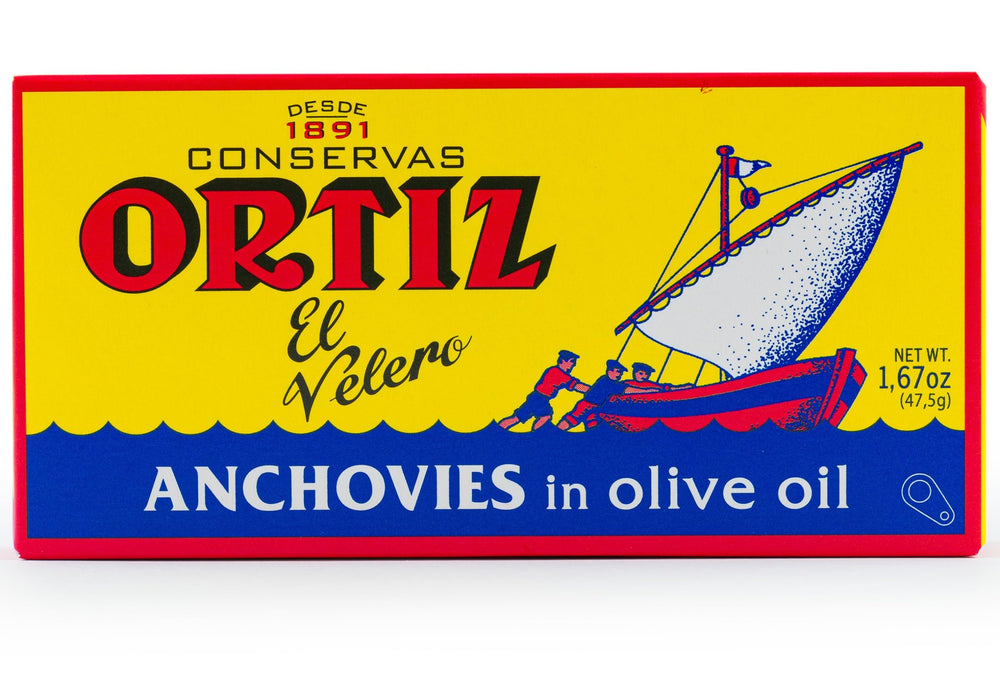 Ortiz open can with buttery fillets in olive oil, ready-to-use flavor boost