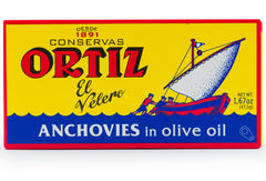 Ortiz open can with buttery fillets in olive oil, ready-to-use flavor boost