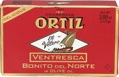 Ortiz can front label showing ventresca and premium packaging benefit