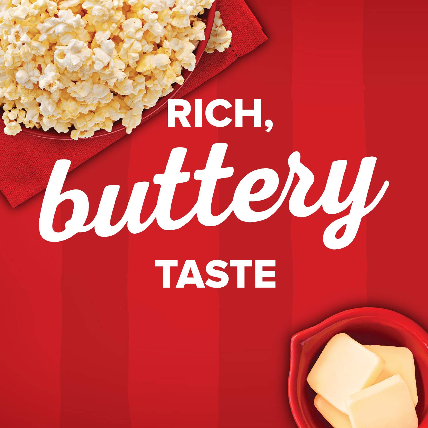 Orville Redenbacher's oil pouring over popcorn to add theater-style flavor benefit