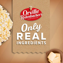 Orville Redenbacher's popped bag opened to show light fluffy popcorn texture