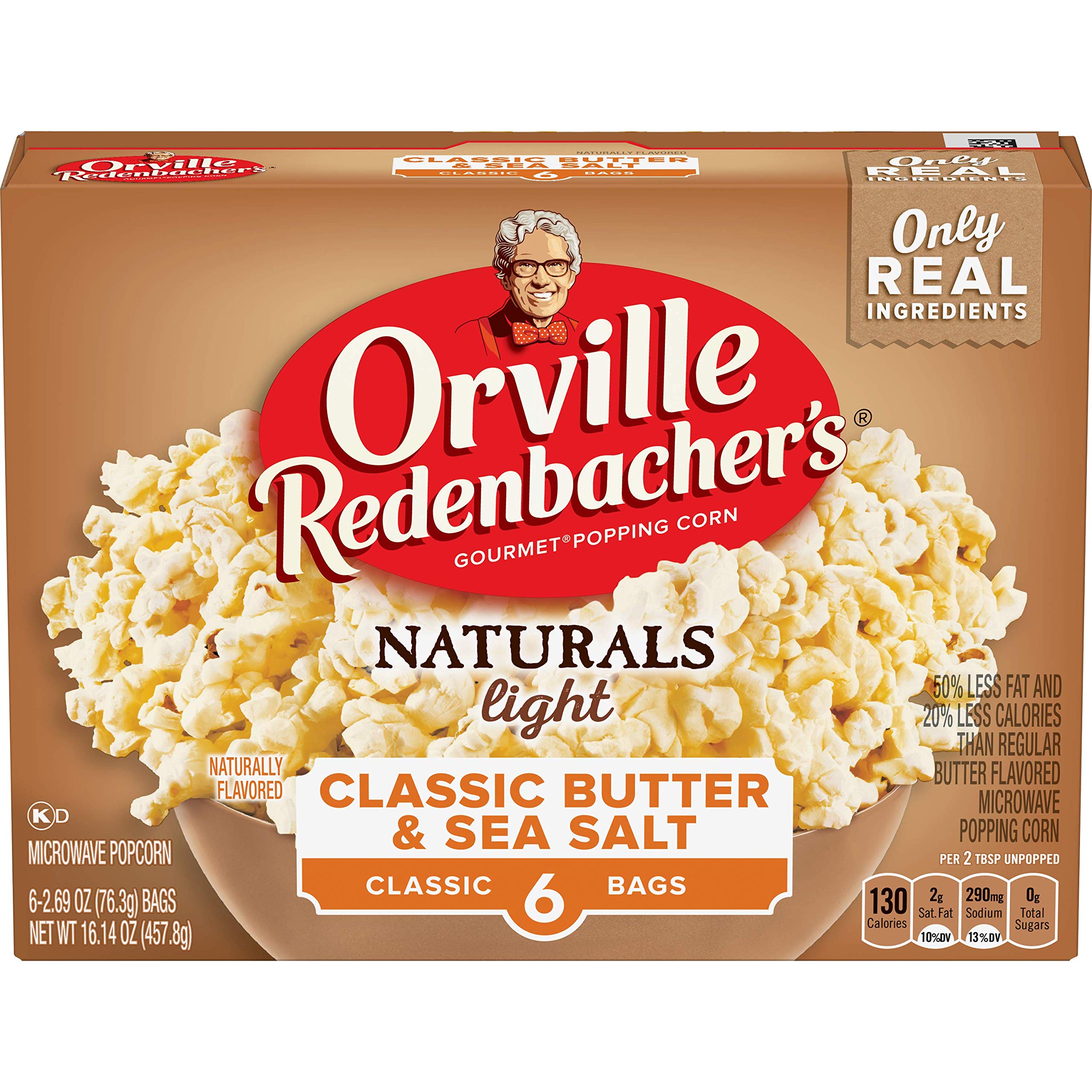 Orville Redenbacher's front packaging showing classic butter and sea salt benefits