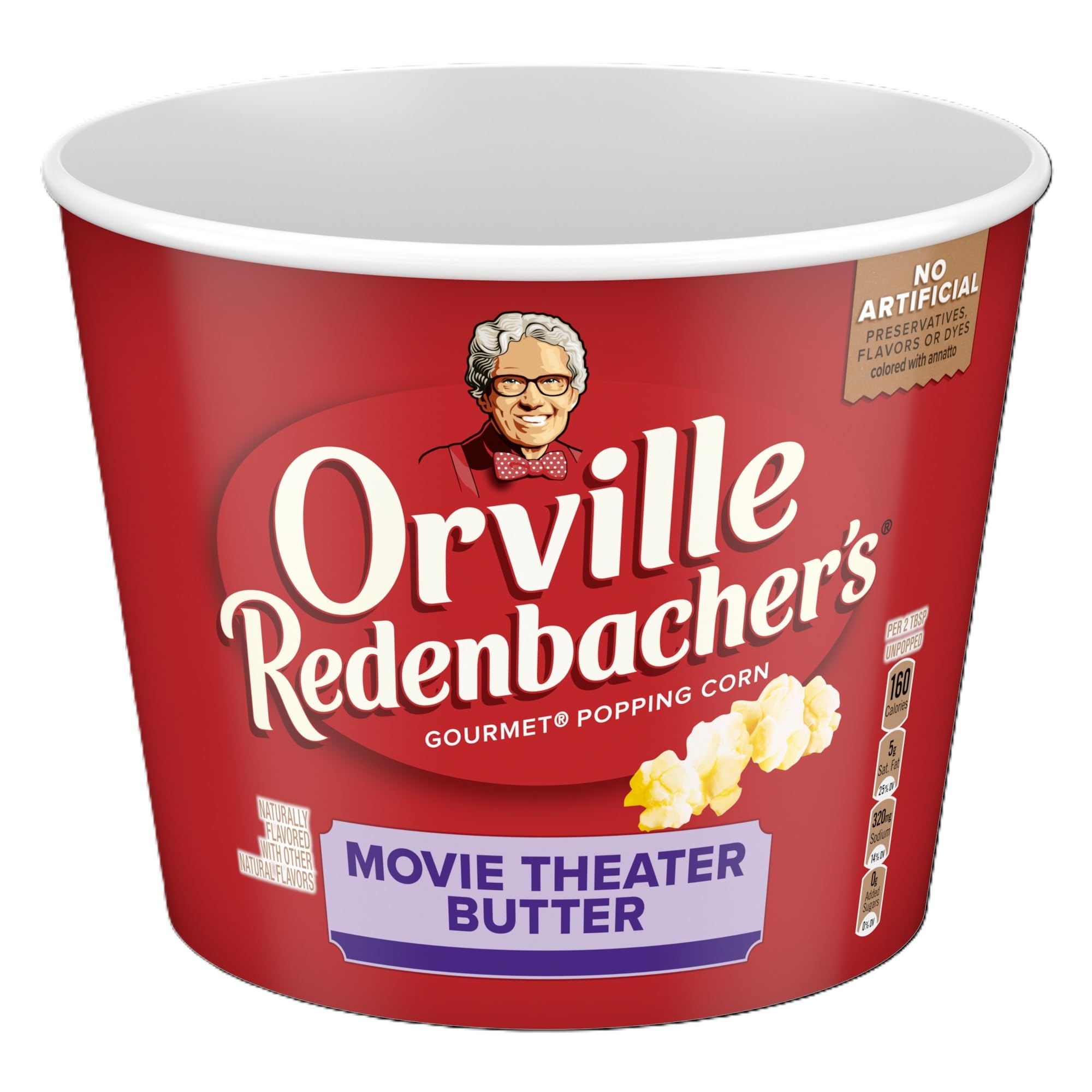 Orville Redenbacher's front packaging showing tub and branding for easy recognition