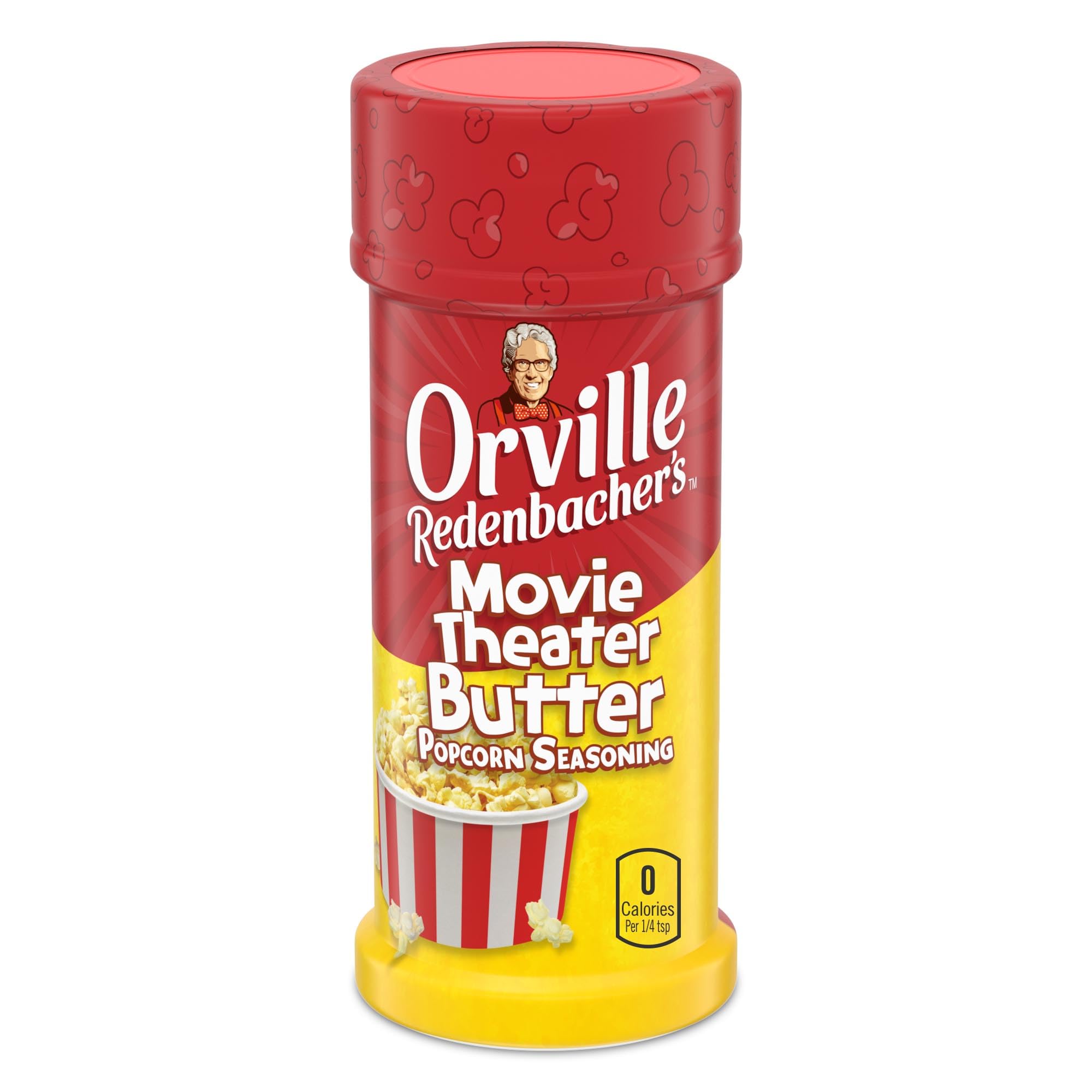 Orville Redenbacher's front packaging showing six containers and buttery appeal