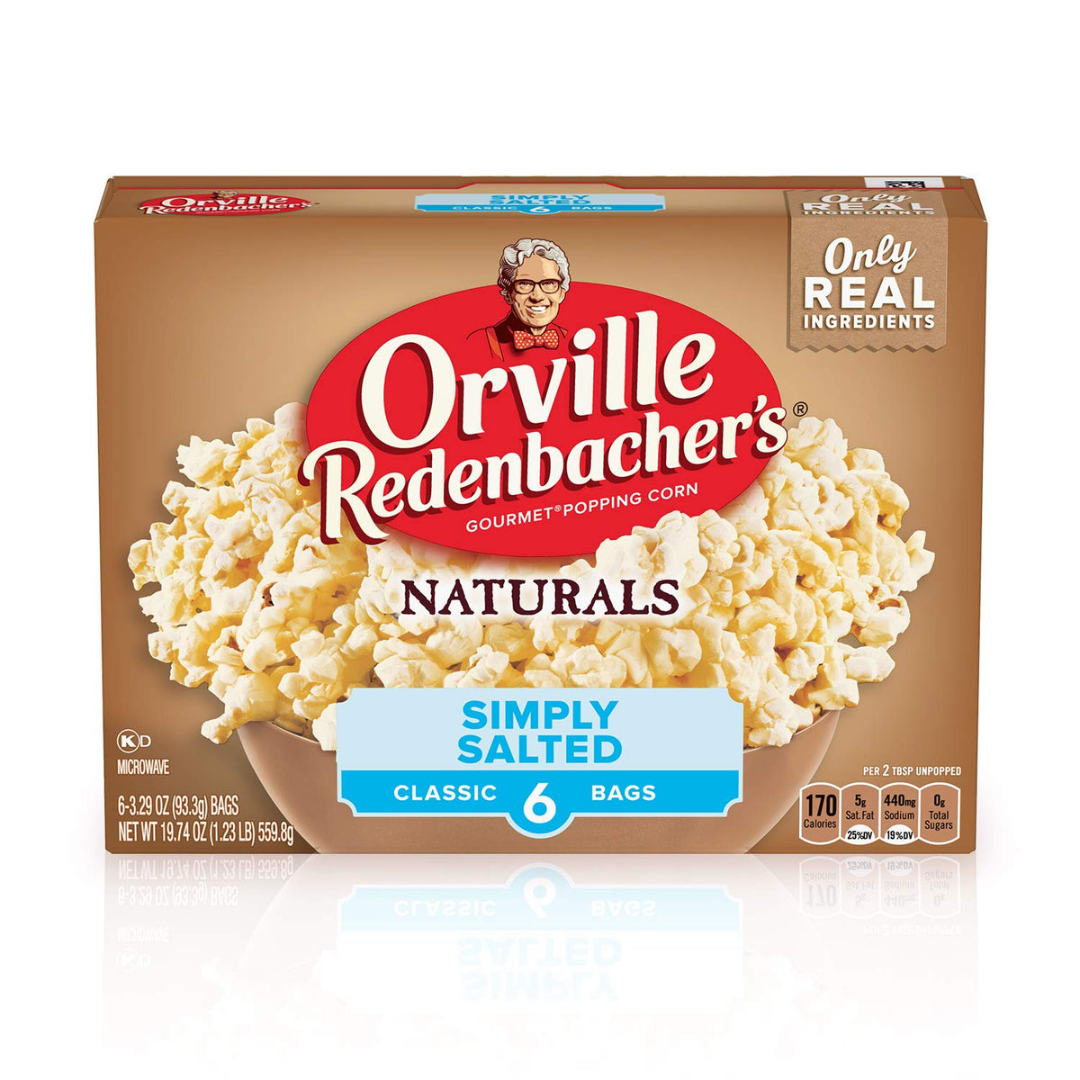 Orville Redenbacher's front packaging showing natural simply salted benefit