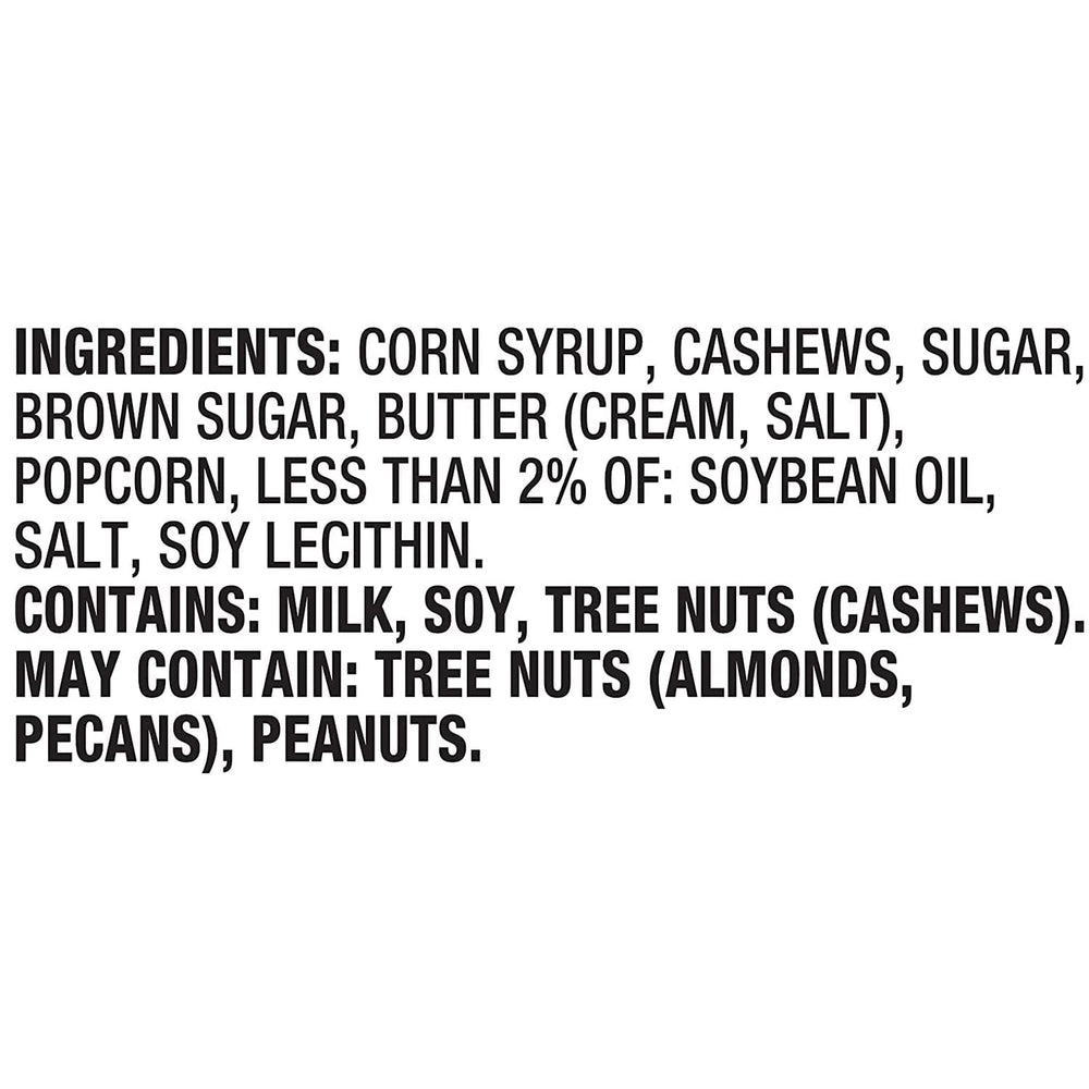 Orville Redenbacher's close-up of cashew popcorn clusters highlighting crunchy texture
