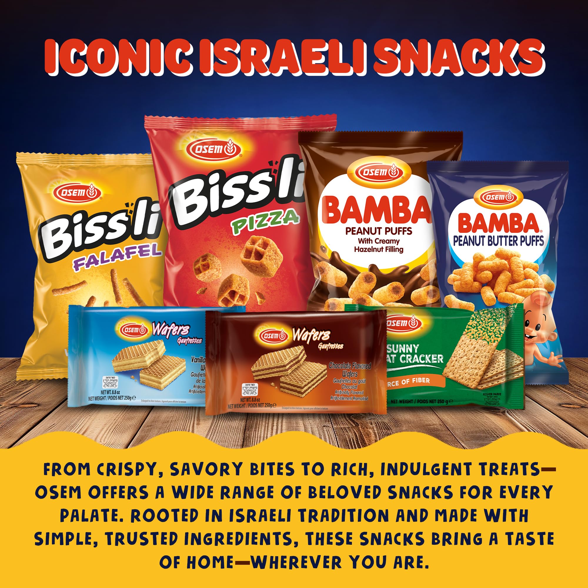Osem Bamba in a stroller pocket lifestyle shot showing travel-friendly snack benefit