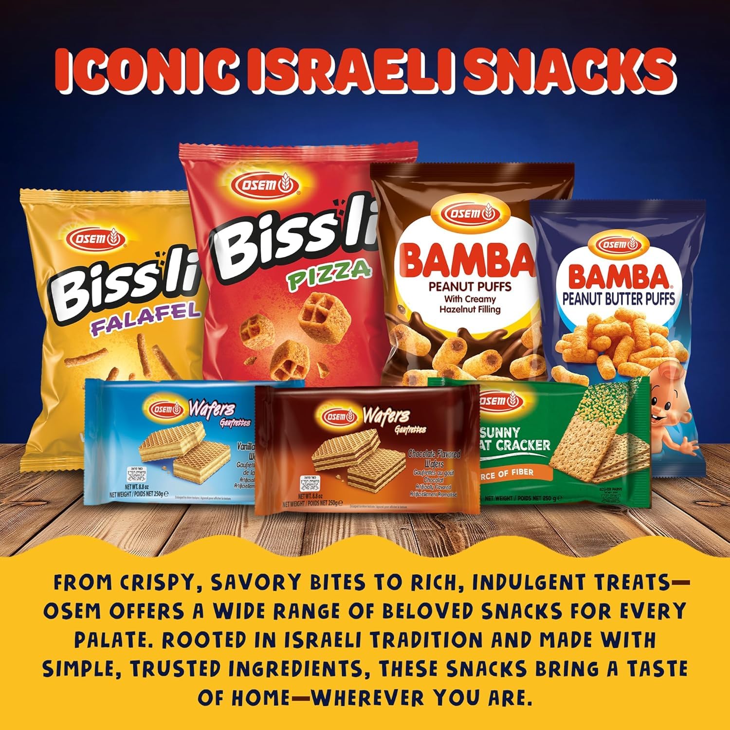Osem Bamba on picnic blanket demonstrating portable kosher snack for families